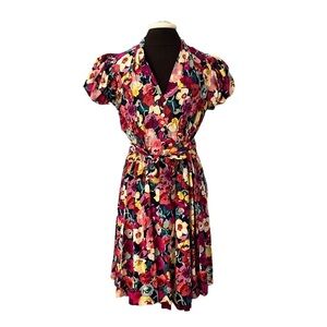 Vintage Y2K Betsey Johnson Silk Floral Dress 10/Small 1995-1999 New Old Stock